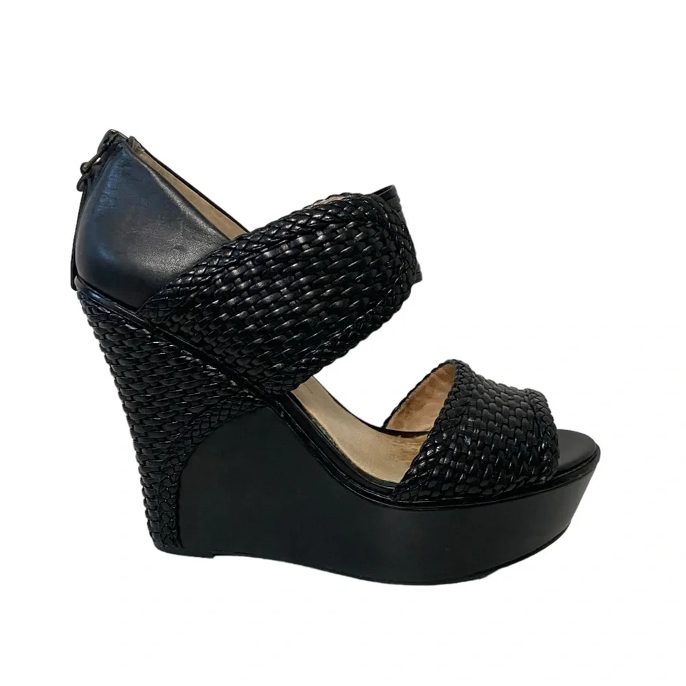 House of Harlow 1960 Eden Woven Detail Platform‎ Holiday Chic Wedge Heels Black - Picture 4 of 15